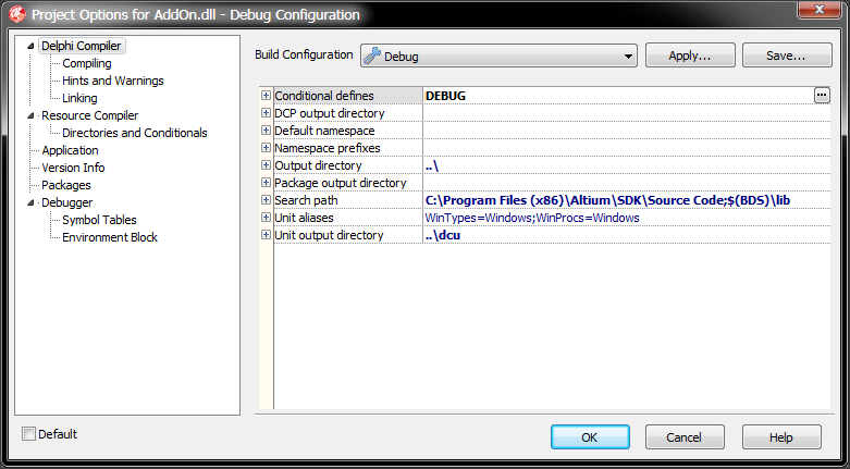  Figure 3: Setting the path to the API in the Project Options dialog in the Embarcadero Delphi application.