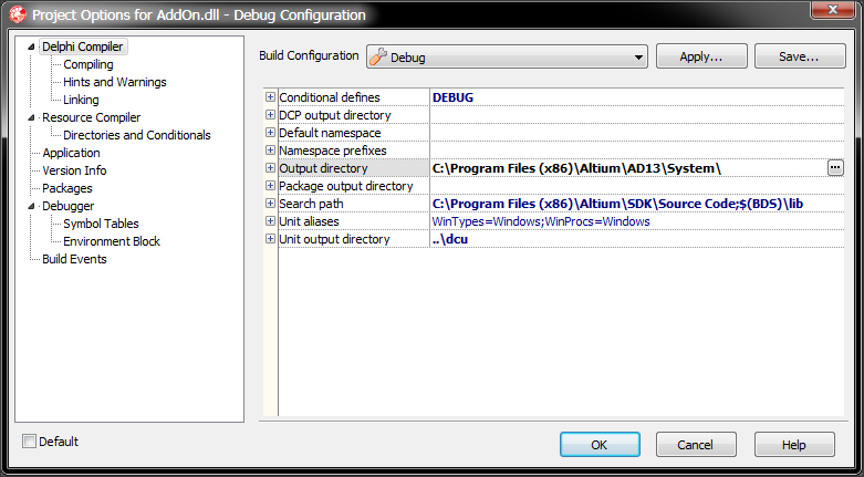  Setting the DLL output directory for debugging the server