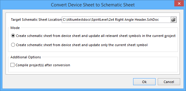 The Convert Device Sheet to Schematic Sheet dialog.