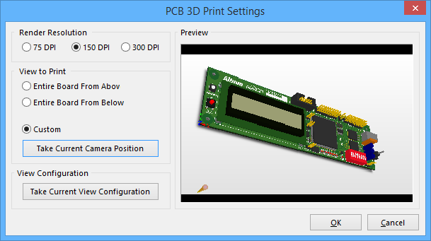 The PCB 3D Print Settings dialog