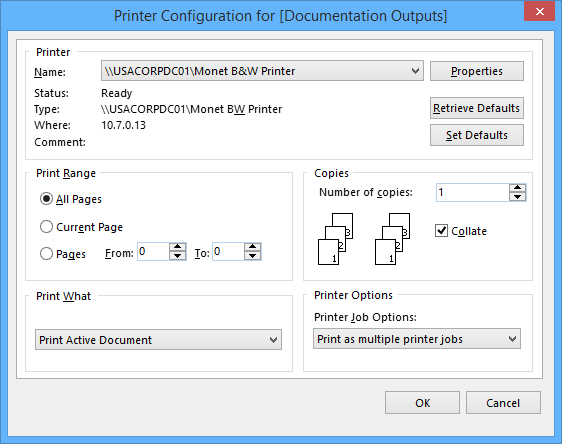 The Printer Configuration for dialog