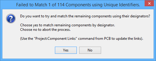 The Failed to Match Unique Identifiers dialog