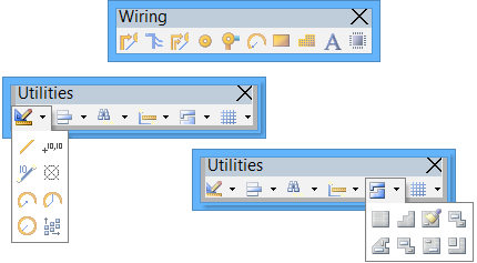 Certain PCB primitive objects can be placed from the Wiring and Utilities toolbars.