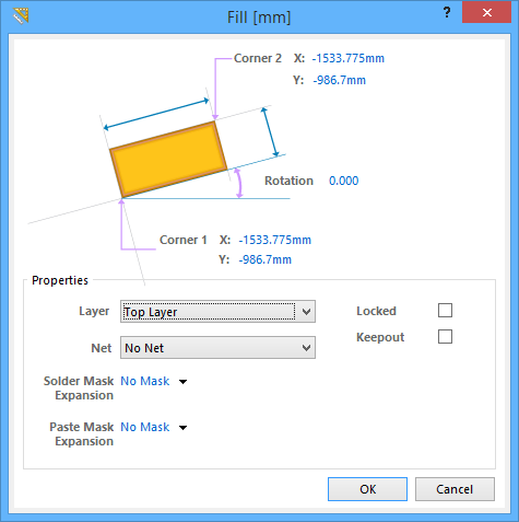 Example properties dialog for a Fill object.