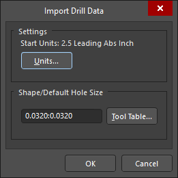 The Import Drill Data dialog