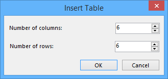 The Insert Table dialog