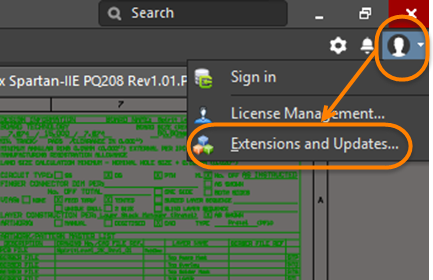 点击高亮部分的下拉菜单，然后点击Extensions and Updates访问Extensions &amp; Updates页面。