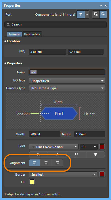 Новые параметры выравнивания (Alignment) объекта Port в панели Properties 