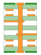 Для соединения двух внутренних слоев используется переходное отверстие, что приводит к наличию неиспользуемых участков (столбиков) сверху и снизу. Эти столбики удаляются с помощью сверления управляемой глубины.