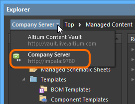 Просмотр активного сервера через панель Explorer в Altium Designer.