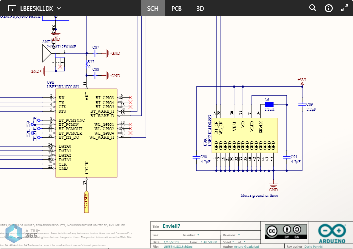 Example showing Altium 365 Viewer embedded on the Arduino website for their Portenta H7 Board. Shown here is an example schematic. Hover the mouse over the image to see the view of the PCB in 3D.
