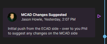 Пример плитки события связанного с MCAD, в котором предполагается внесение изменений.