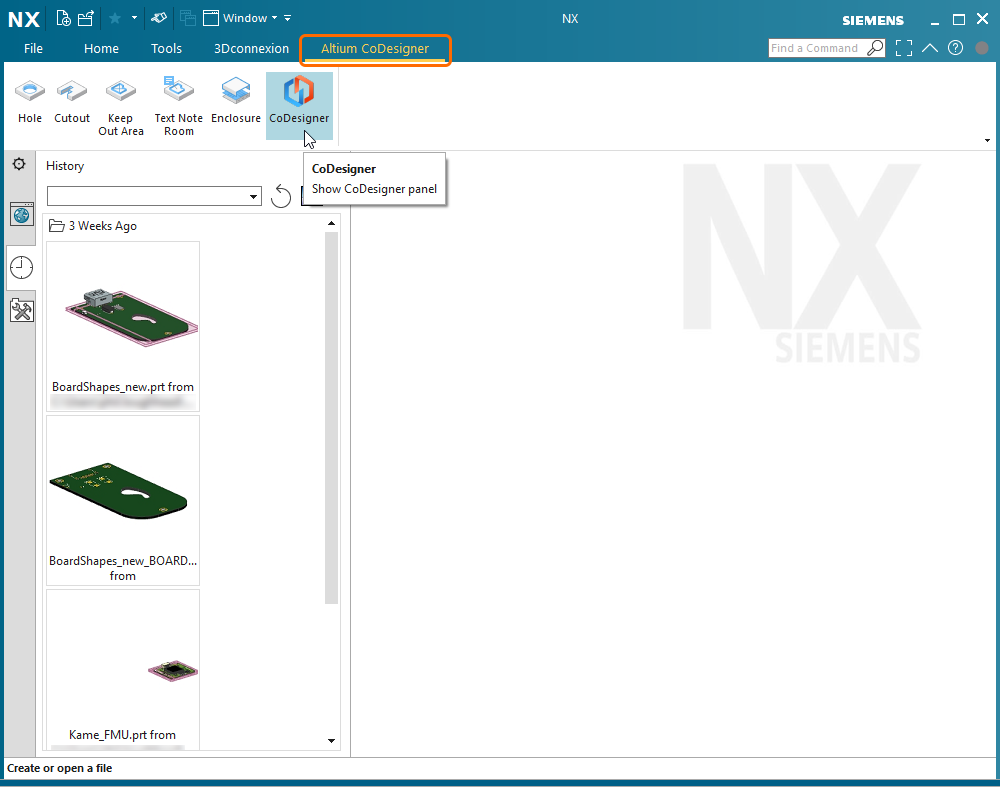 CoDesigner is accessed through a Siemens NX panel.