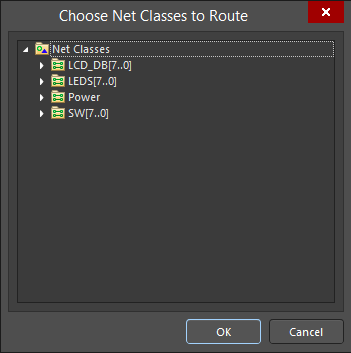 The Choose Net Class to Route dialog