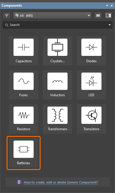 Generic components are available for use from the Components panel
