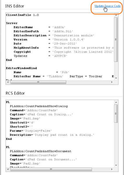 An extension's configuration files, sourced from the project folder, populate the DXP Developer interface editor panels where they can be edited and saved.