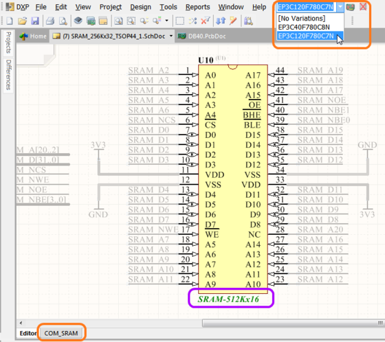 Select the compiled sheet and the Variant (as highlighted here), to view the components varied on a schematic sheet.