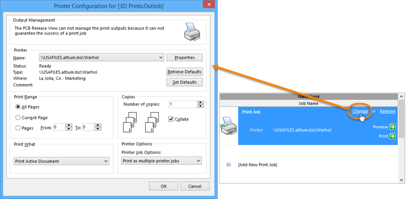 Access the Printer Configuration dialog to configure the Print Job as required.