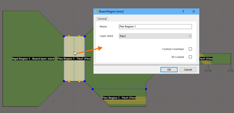 Double-click on a region to open the Board Region dialog and assign the required layer stack.