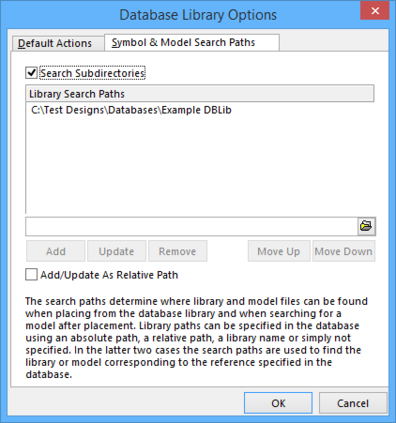 Specifying search paths for symbol and model libraries.