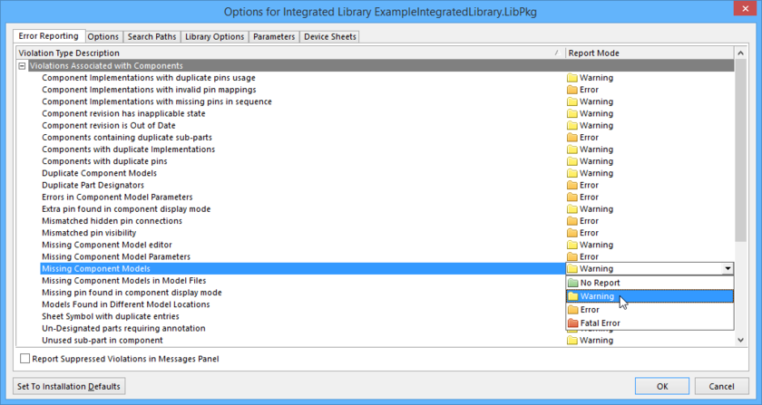 It is a good idea to set error reporting options and severity levels as required, prior to compiling the library package.
