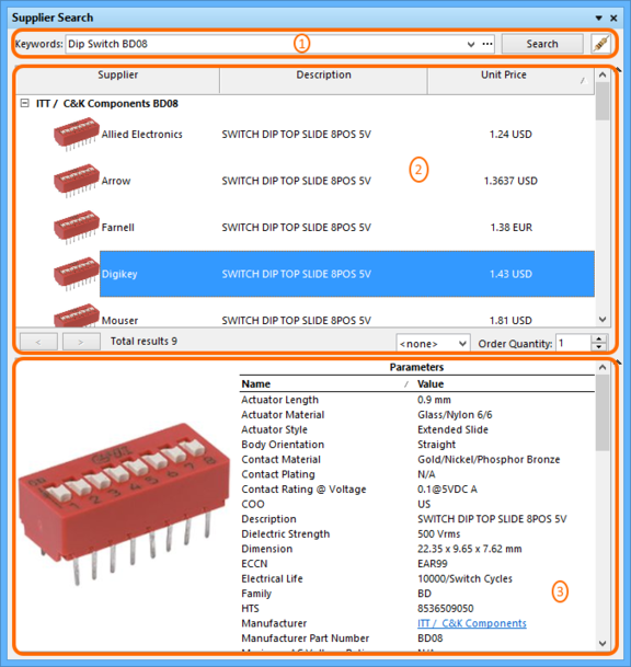 Search for real-world Supplier items through the Supplier Search panel.