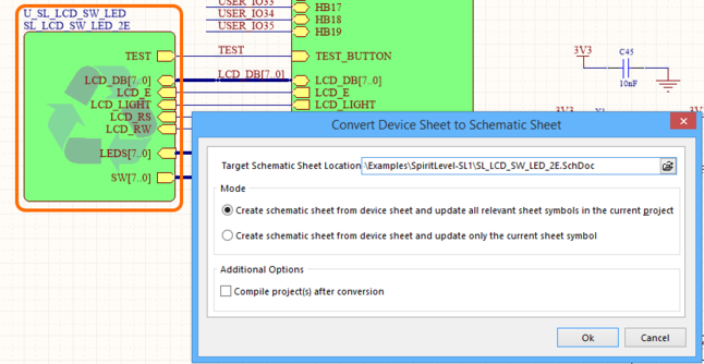 Specify details of the conversion in the Convert Device Sheet to Schematic Sheet dialog.