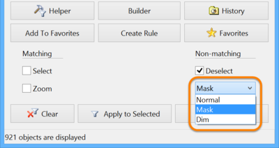 Select the type of visual filtering applied using the masking mode drop-down list.
