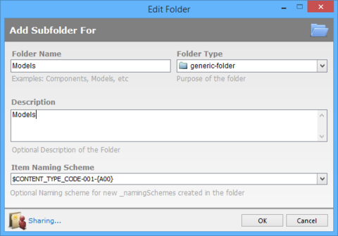 Define the properties of the folder being added.