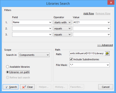 Use the Libraries Search dialog to search for a component or footprint.
