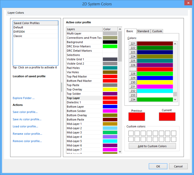 The 2D System Colors Dialog.