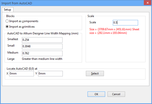 The Import from AutoCAD dialog