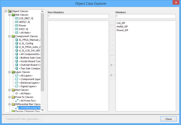 The Object Class Explorer allows creating, viewing and modification for all classes, including Differential Pairs.