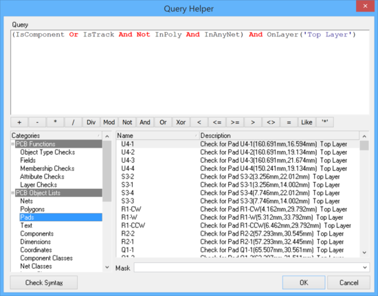 The Query Helper dialog offers a number of tools to help write search expressions.