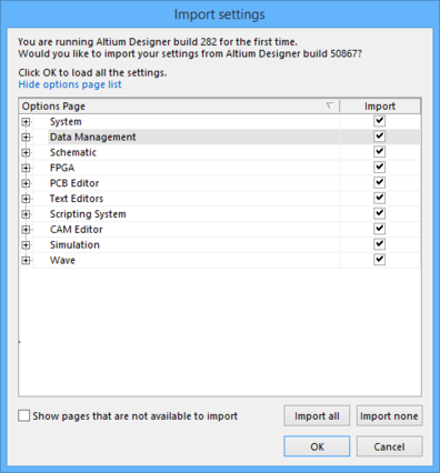 Import settings from your previous version's installation.