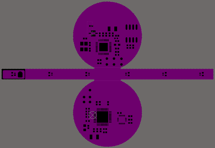 The Solder Mask layer has been configured to display as a positive, when it is the custom coverlay is also fully displayed.

Note the manually placed custom coverlay shown on the left end of the flex region.