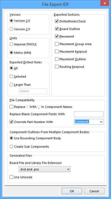 The File Export IDF dialog