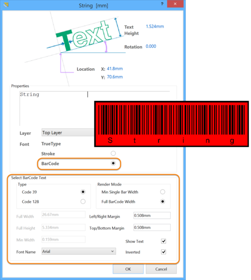 Example barcode with original (human-readable) text beneath.
