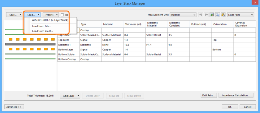 New load commands give you the choice of where to load your layer stack data from.