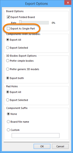 The Export As Single Part option of the Export

Options dialog.