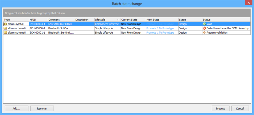 The Batch State Change dialog.