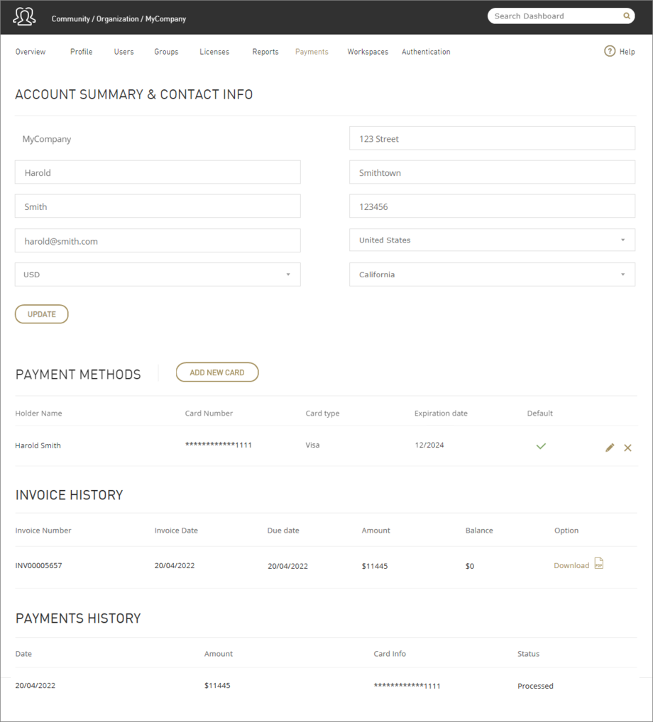 Create a financial profile for your Altium account, including associated payment methods, to be able to use Altium's Online Payments facility.