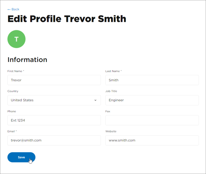 Use the profile's Edit option to change the details of an existing user account.