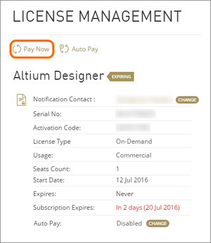 Renew your subscription from the detailed management view for the license.