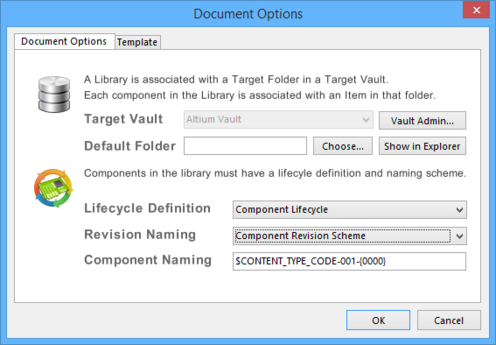 Vault settings are defined through the Document Options dialog.