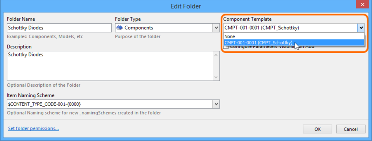 Specify a default Component Template Item, to be applied to all Component Items created within the Components folder.