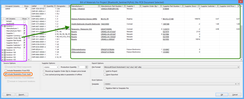Including supply chain data for Vault components in a Static Bill of Materials, generated for the project.