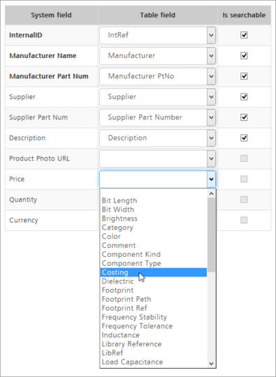 Map the main System Fields to comparative fields in the source database, so that

searches will behave as expected and suitable Manufacturer/Supplier information

will be returned.