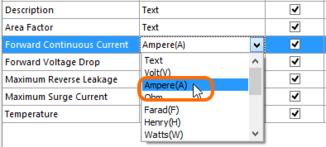 Choosing a supported unit-aware data type for a user parameter in a

component template. In this example, Ampere is the parameter type.