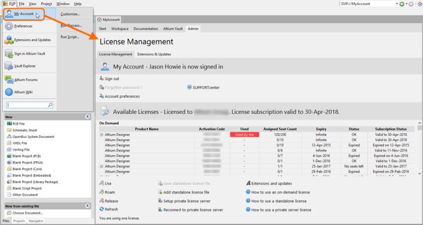 Accessing the License Management view.